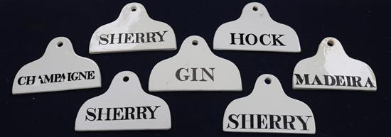 Seven Copeland or Copeland & Garrett creamware bin labels, mid 19th century, w. 13.5cm